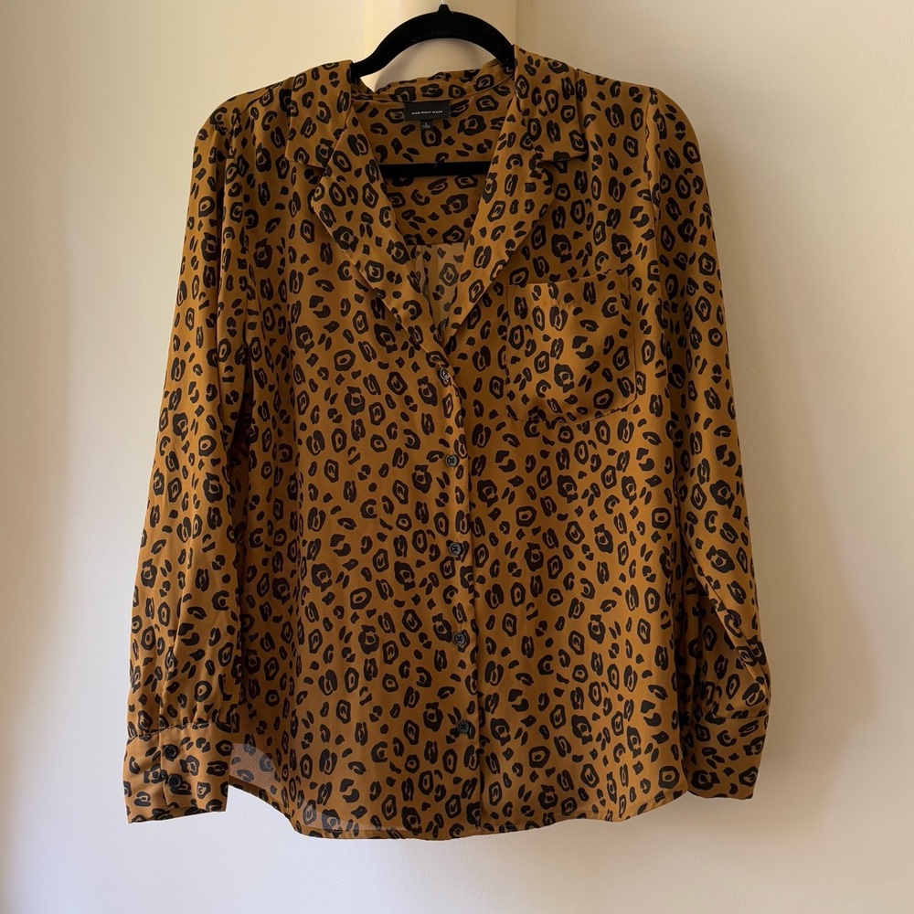 “Who What Wear” Leopard Print Tan & Black Button Down Blouse - Large